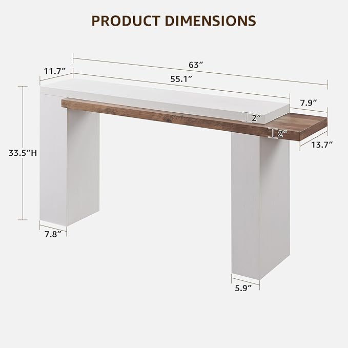 OKD 63 Inch Modern Entryway Console Table, Solid Geometry Accent Sofa Table Behind The Couch, Narrow Console Table for Entryway, Hallway, Living Room, Foyer, Antique White