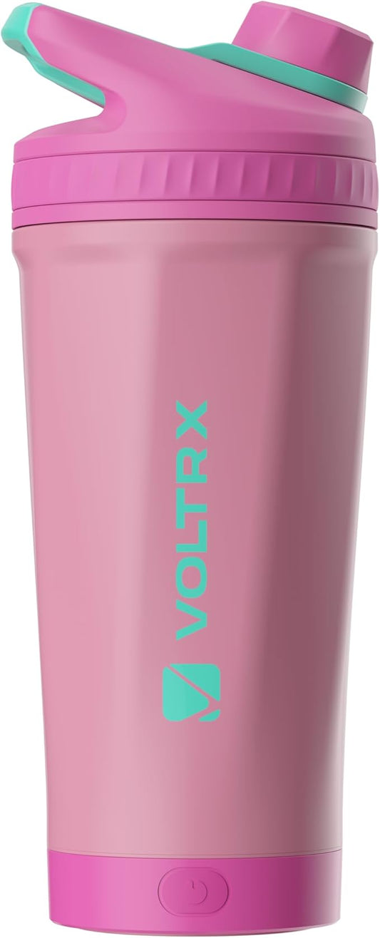 VOLTRX ChillMix Shaker Bottle Insulated Stainless Steel - USB C Rechargeable Electric Protein Shake Mixer, Shaker Cups for Protein Shakes and Meal Replacement, Radiant Rose, 16 oz