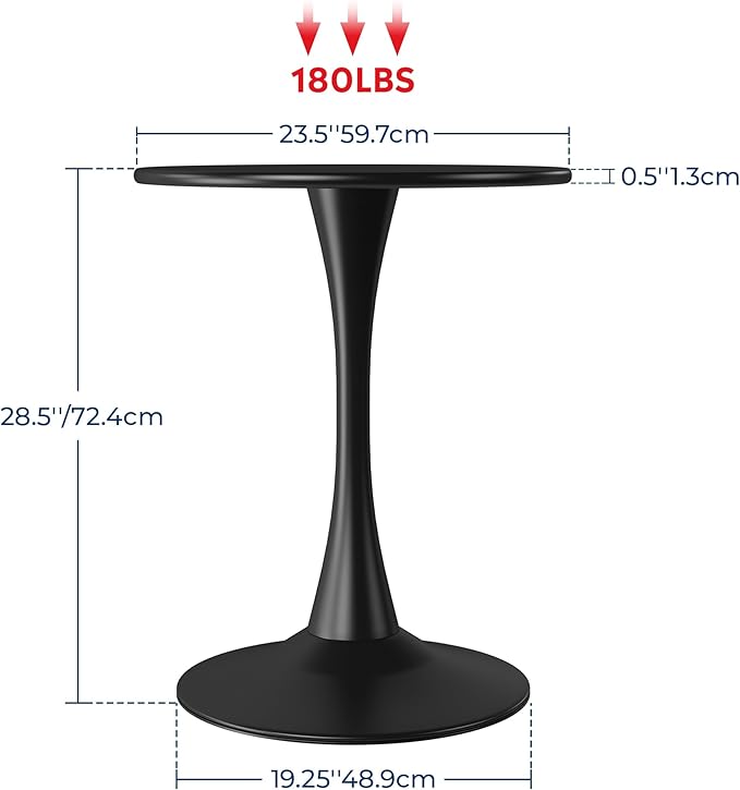 Costaelm Small Dining Table, Round PP Outdoor Table, Weather Resistant Balcony Table for Outside Poolside Deck Lawn Garden Backyard, Black