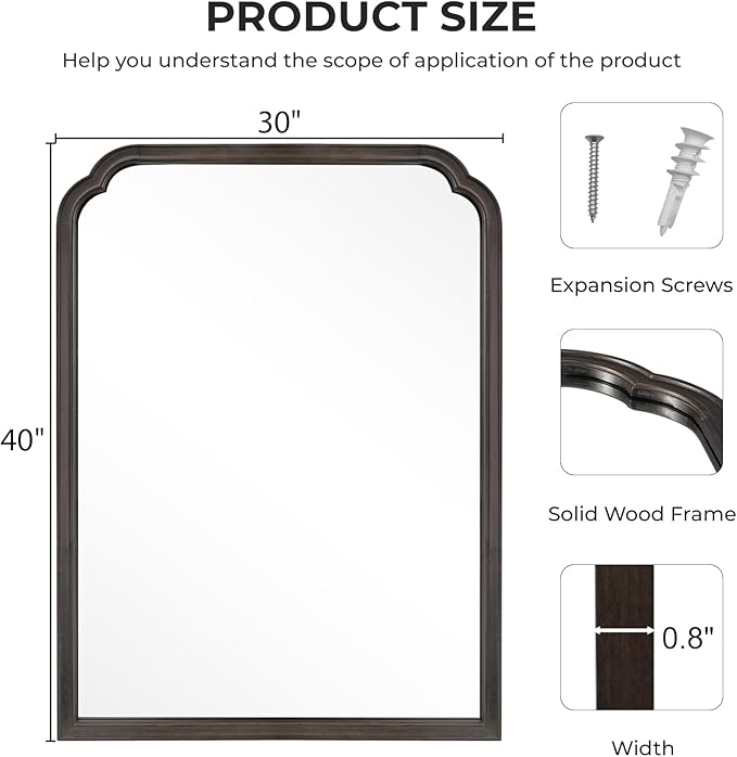 HOMECOOKIN Wood Bathroom Mirrors for Wall Mounted, 30" x 40" Rustic Wood Frame Wall Mirrors Decorative for Living Room or Bedroom Vanity Mirror (BK) B