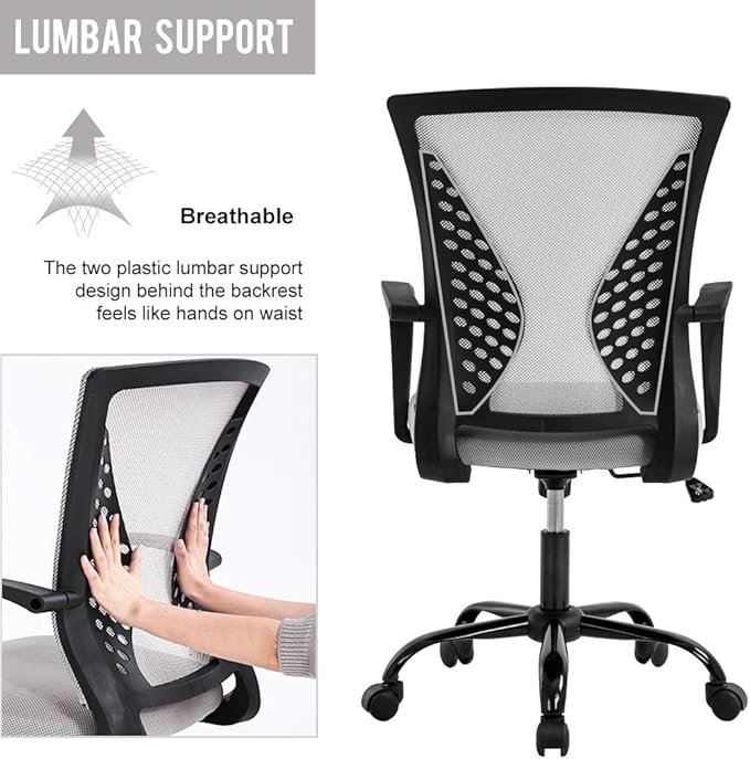 Office Chair Ergonomic Desk Chair Mesh Computer Chair with Lumbar Support Armrest Mid Back Rolling Swivel Task Adjustable Chair for Women Adults, Grey
