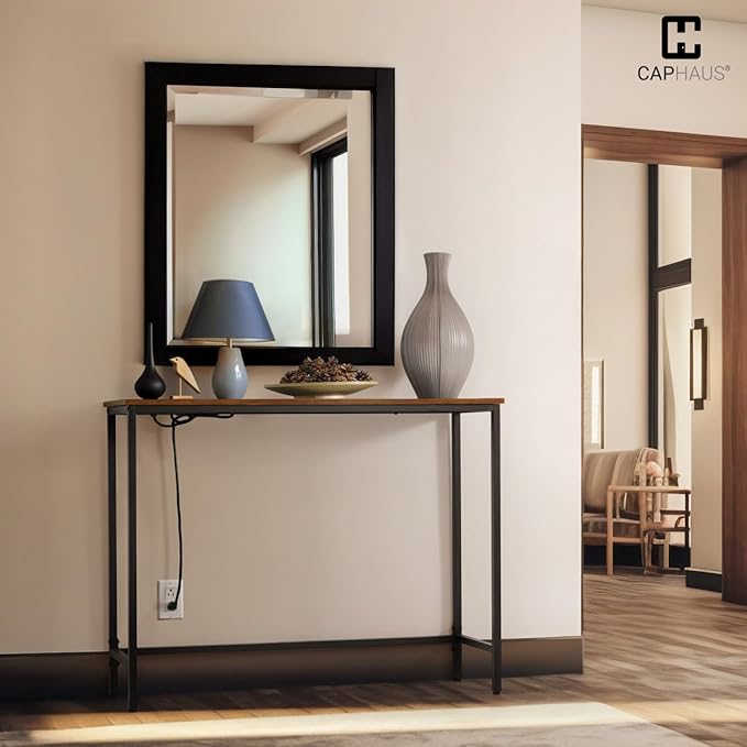 CAPHAUS 41” Classic Console Table w/ 2 Outlets, USB & Type-C Ports for Entryway, Modern Snack Entrance Sofa Tableau w/Charging Station, Living Room Accent Behind Couch Plant Mesa, Rustic Oak