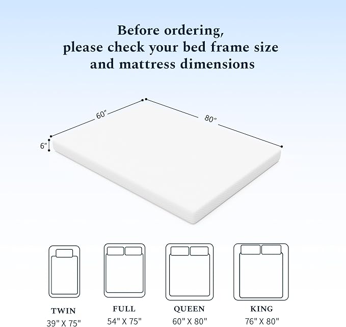 Queen Mattress, 6 Inch Memory Foam Mattress in a Box, Fiberglass Free Queen Size Mattresses for Pressure & Pain Relief, Soft and Comfortable