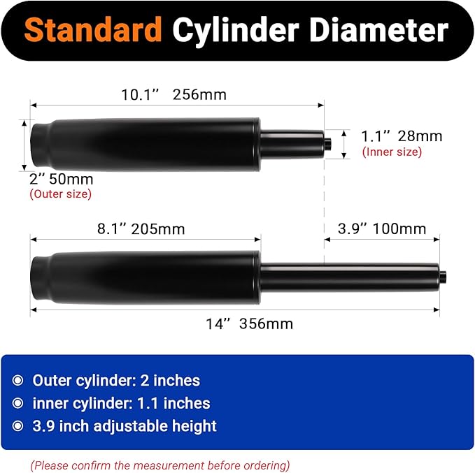 3.9" Office Chair Cylinder Replacement - Heavy Duty 1000lbs Class 4 Hydraulic Lift with Silent 360° Rotation, Universal Pneumatic Piston Fit for Sinking Desk/Gaming Chairs