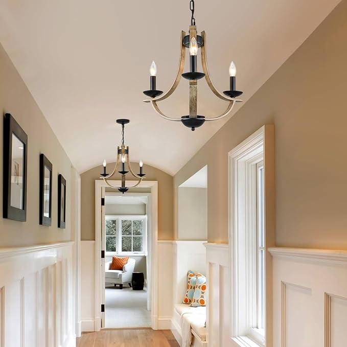 Farmhouse Chandelier for Dining Room 3-Light 19" Wide Adjustable Kitchen Island Pendant Lighting, Rustic Hanging Light Fixture for Entryway Foyer Bedroom Living Room,