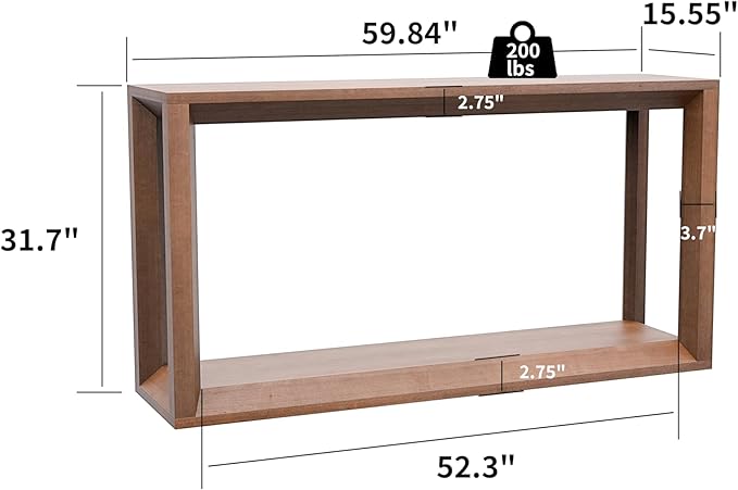 60" Rectangular Solid Wood Veneer Console Table for Entryway, Wide Sofa Table, Behind Couch Table with Ample Storage for Entryway & Living Room, Dark Brown
