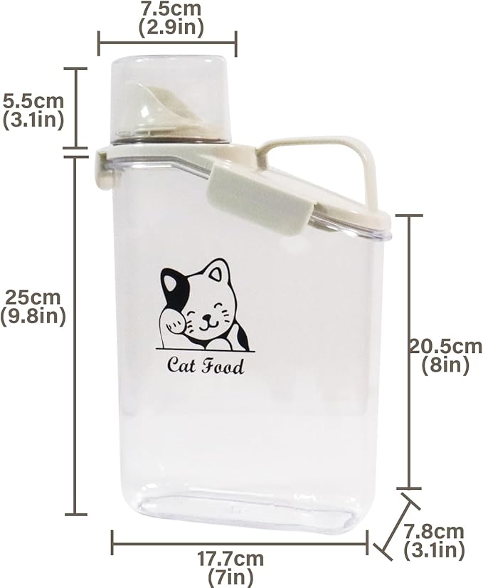 Pet Food Storage Container Airtight Cat Food Container with Measuring Cup and Pour Spout Portable Pet Food Dispenser for Cat Transparent Leakproof Cat Food Container for Travel 2.8L