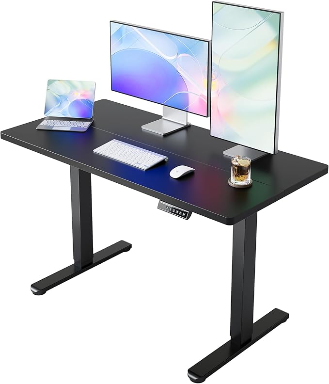 HUANUO 43 x 24 inch Electric Standing Desk Adjustable Height, 4 Memory Height Settings, Sit Stand Up Desk for Home Office & Computer Workstation, Black