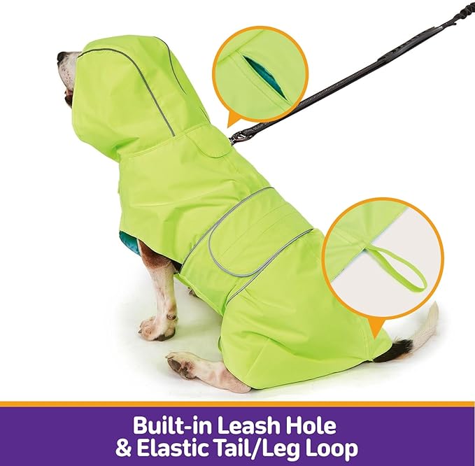 Dog Raincoat Reversible, Single Side Slicker Poncho Adjustable Waterproof Dog Rain Jacket with Leash Hole/Reflective Stripe Hooded Snowproof Windproof Clothes for Medium to 2X Large Dogs, XL