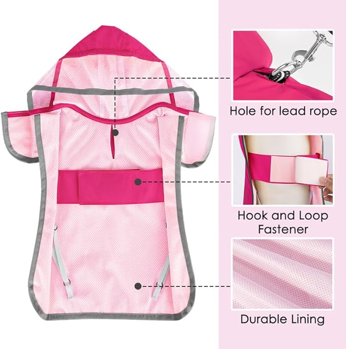 SlowTon Dog Raincoat, Adjustable Dog Rain Jacket Clear Hooded Double Layer, Waterproof Poncho with Reflective Strip Straps and Storage Pocket for Small Medium Large Dogs Puppies(FU S)