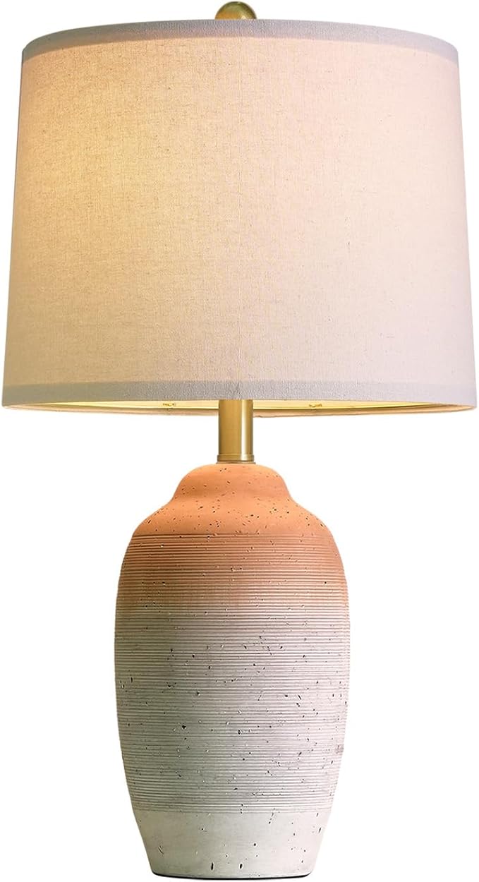 24.5" Vintage Ceramic Table Lamp - Single Farmhouse Rustic Bedside Lamp with Natural Textured Finish, Nightstand Lamps for Living Room, Bedroom, End Table, Office White and Brown
