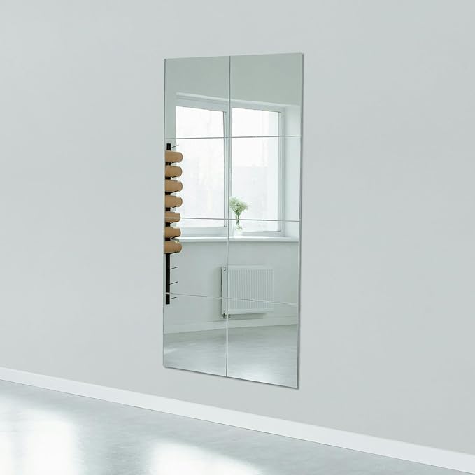 Ruomeng Full Length Wall Mirror Tiles, Gym Mirrors 12" x 15" x 4Pcs Square Wall Mounted Mirror, Frameless Mirror Tiles for Home Gym, Bedroom, Door