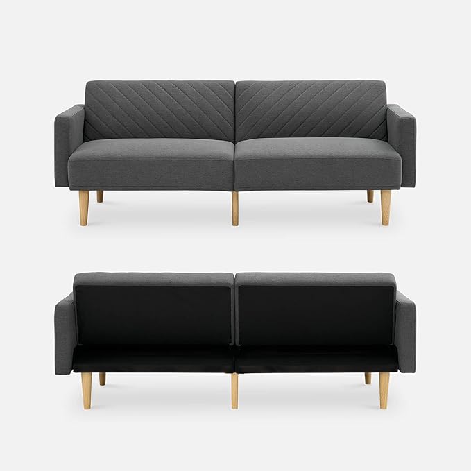mopio 76.4" Futon Sofa Bed, Couch, Loveseat, Sleeper Sofa, Mid Century Modern Futon Couch, Sofa Cama, Couches for Living Room (Dark Gray Fabric)