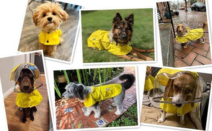 Dog Waterproof Raincoat with Poncho Hoodie, High Reflective Adjustable Yellow Pet Rain Jacket with Leash Hole for Small Medium and Large Dogs (Khaki, X-Large)
