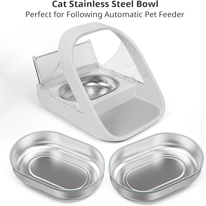 Stainless Steel Bowl for Automatic Microchip Cat Pet Feeder, Sealing Ring Design for Keeping Food Fresh and Reducing Odor, SUS 304, Easy to Clean, 2 Bowls & 1 Mat Set