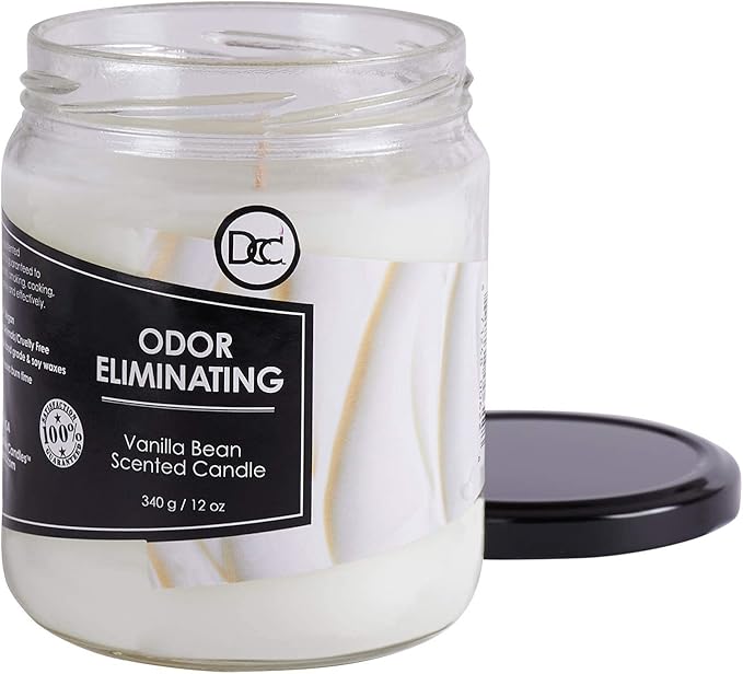 Vanilla Bean Odor Eliminating Highly Fragranced Candle - Eliminates 95% of Pet, Smoke, Food, and Other Smells Quickly - Up to 80 Hour Burn time - 12 Ounce Premium Soy Blend