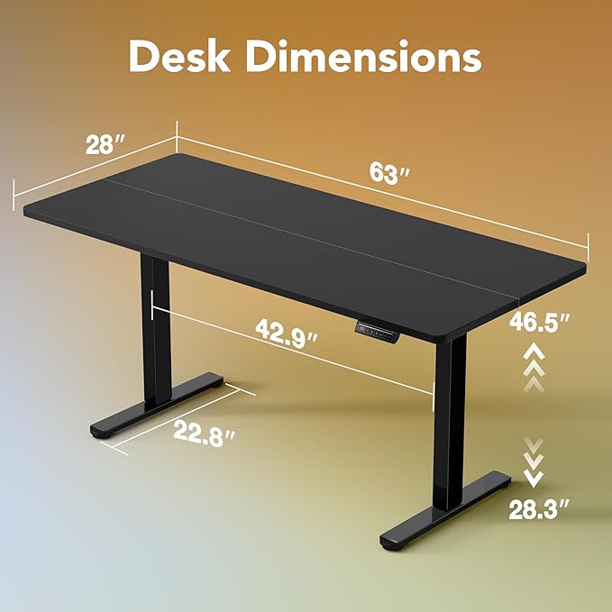 HUANUO 63 x 28 inch Electric Standing Desk Adjustable Height, 4 Memory Height Settings, Sit Stand Up Desk for Home Office & Computer Workstation, Black