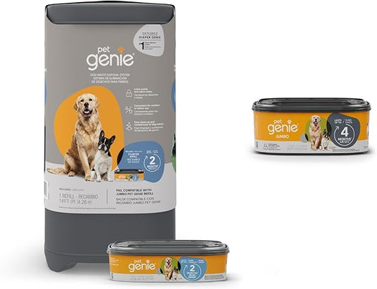 Pail | Dog Waste Disposal System for Odor Control with 1 Starter Refill (14ft) + 1 Pet Genie Jumbo Refill (28ft) Bundle