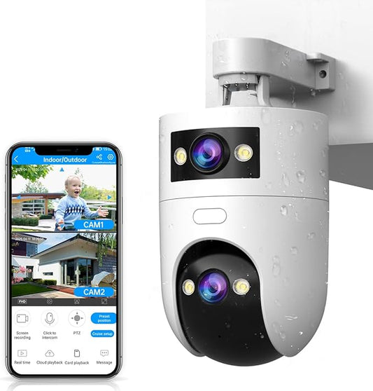 JOOAN Dual Lens Security Camera 2Kx2 5G 2.4G Dual WiFi 360°View,IP66 Waterproof Color Night 24/7 Recording,Auto Tracking Pet Cam Elder/Child Care Home Surveillance,Cloud/Card Storage