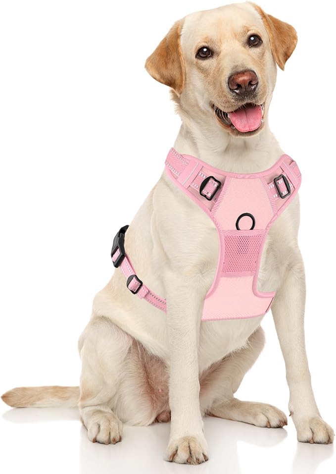 Rnivvi No Pull Dog Harness, Cute Reflective Large Sized Puppy Harness, Adjustable Soft Padded Vest for Large Dogs, Heavy Duty Pet Vest with Easy Control Handle for Walking Training, Pink