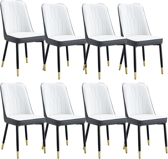 Dining Chairs Set of 8，Modern Dining Chairs, Equipped with PU Leather Backrest Cushions and Black Metal Legs, Suitable for Restaurants, Kitchens, and Bedrooms Dining Room Chairs