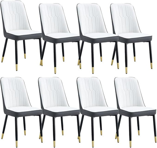 Dining Chairs Set of 8，Modern Dining Chairs, Equipped with PU Leather Backrest Cushions and Black Metal Legs, Suitable for Restaurants, Kitchens, and Bedrooms Dining Room Chairs