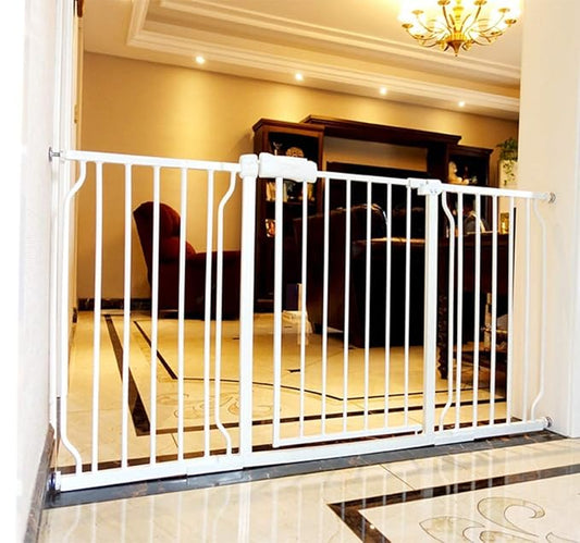 ALLAIBB Extra Wide Pressure Mount Baby Gate Auto Close White Metal Child Dog Pet Safety Gates with Walk Through for Stairs,Doorways,Kitchen and Living Room(62.20-66.93"/158-170cm)