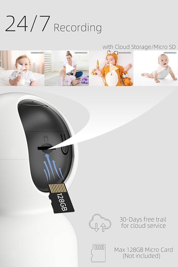 Rraycom 2K Security Camera for Baby Monitor, Pan/Tilt Indoor Cameras for Home Security, Indoor Camera with Motion Detection and Tracking, 2-Way Talk, Color Night Vision,24/7 Cloud &SD, Works w/Alexa