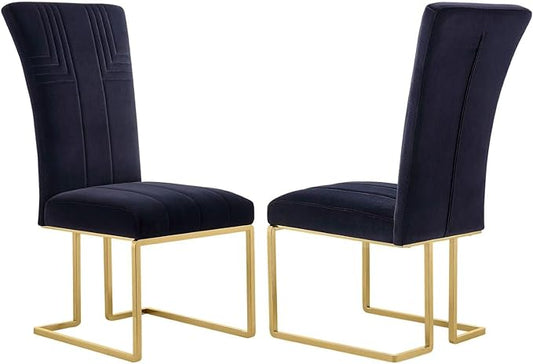 AUZ Dining Chairs, Black and Gold Velvet Upholstered Dining Room Chairs, Modern Luxury High Back Kitchen Chairs with Polished Gold Sled Legs, Set of 2