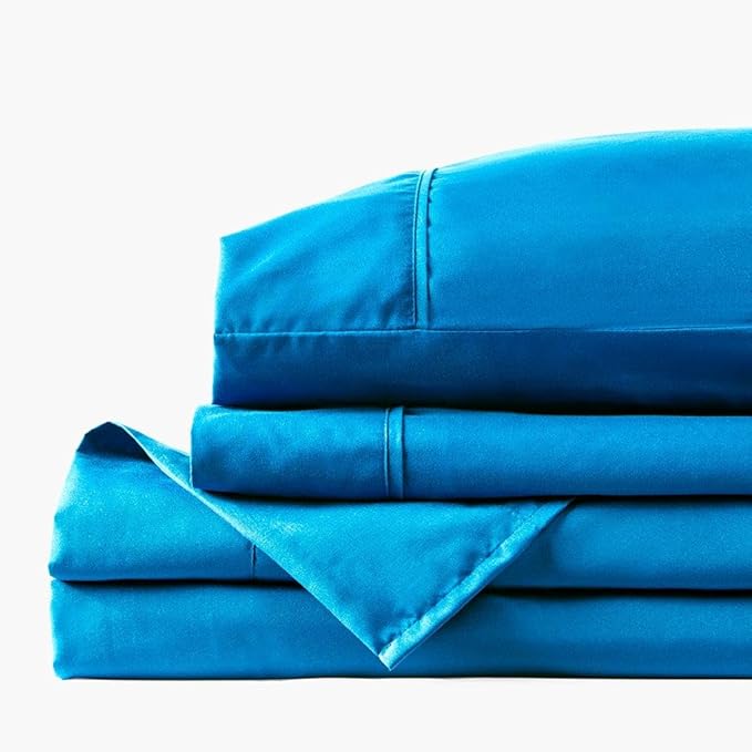 PeachSkinSheets Bahama Blue Sheet Set - 1500tc Level of Softness - Extra Soft Cooling Sheets for Hot Sleepers and Night Sweats - Regular King Size