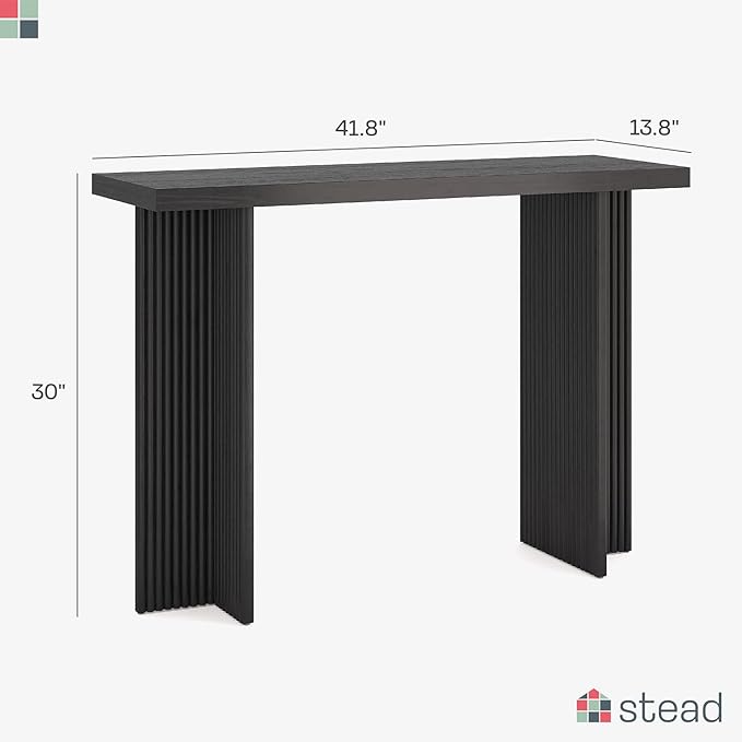 Fluted Console Table - Small Entry Desk for Narrow Spaces - Modern, Mid-Century Home Decor - Living Room Furniture - Solid Wood Entryway Table - Fluted Cross Bass and Rectangular Top (Black)