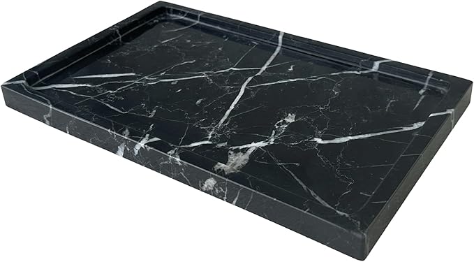 Natural Black Marble Vanity Tray, 9.8"x5.9" Genuine Marble Stone Tray for Bathroom/Kitchen/Dresser
