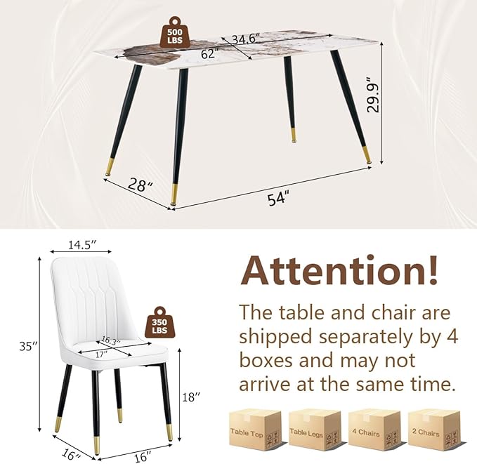6 Person Dining Table Set, Sintered Stone Dining Table Set for 6, Kitchen Table Chairs Set of 6, Easy to Assemble
