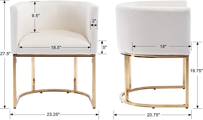 Velvet Dining Chairs Set of 8 Modern Barrel Arm Chairs with Golden Frame, Upholstered Kitchen Chairs 18.5" Wide Accent Chairs for Living Room Dining Room Restaurant, Beige