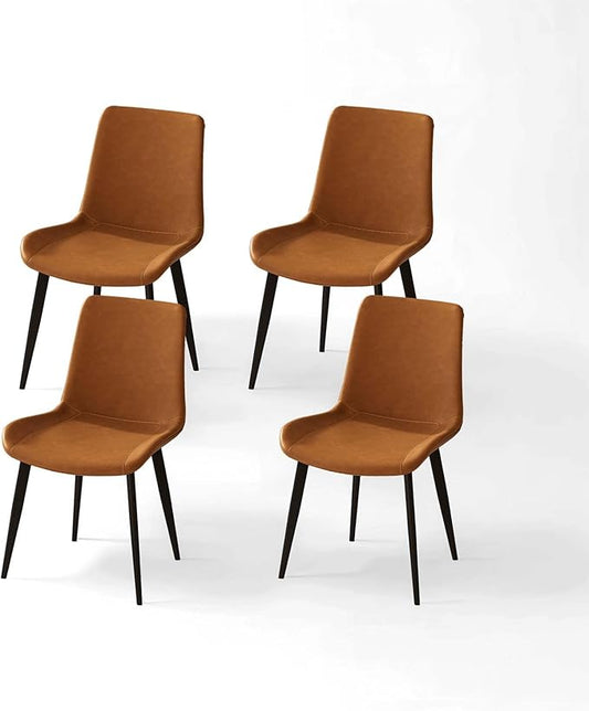 Dining Chairs with Comfortable Backrest and Sturdy Metal Legs, Modern Upholstered PU Leather Kitchen & Office Chairs for Dining Room, Restaurant Or Living Room (Brown, 4-Set)