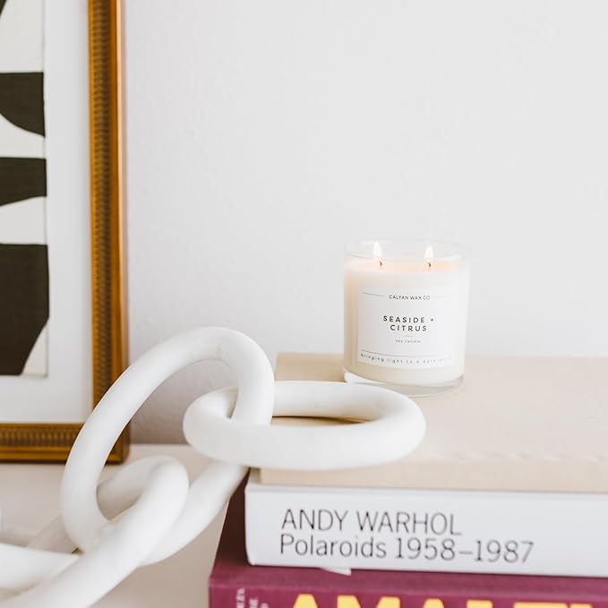 Calyan Wax Co. Sea Mist & Freesia 2 Wick Scented Candle - 37 Hour Burn - Luxury Non Toxic Soy Wax Candles - Long Lasting Large Glass Jar Candle for Home - 8.8oz