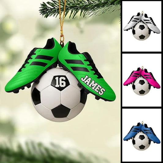 NAZENTI Personalized Soccer Ornament, Custom Soccer Christmas Ornament with Name & Number, Unique Sports Keepsake Gift for Boys, Girls, Kids & Teens, Holiday Tree Decoration, Christmas Tree 2D Flat