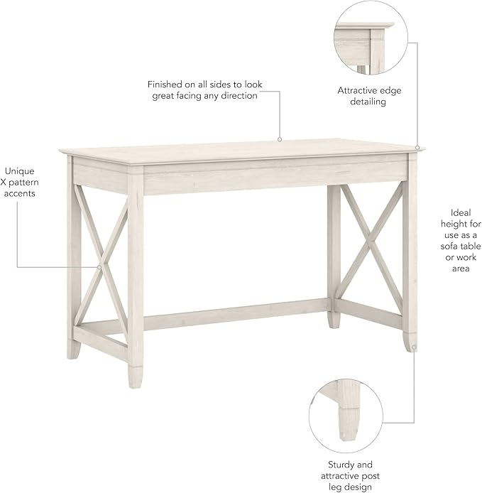 Bush Furniture Key West 48W Writing Desk in Linen White Oak