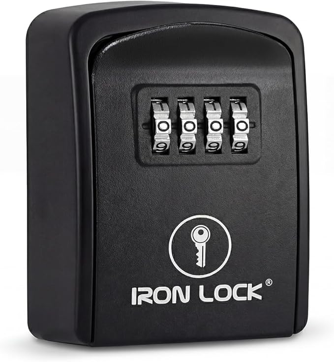 Iron Lock® Wall Mount Key Lock Box – Waterproof Heavy Duty Metal Lock Box for Keys with 4-Digit Combination & Resettable Code – Outdoor/Indoor Key Safe for Home, Office & Airbnb (Black, Small)