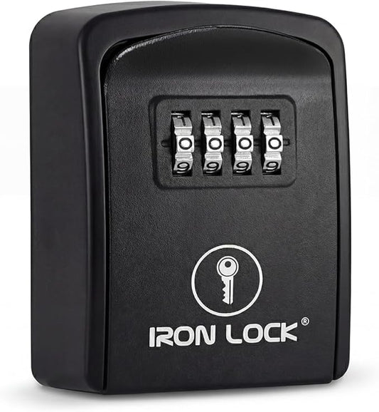 Iron Lock® Wall Mount Key Lock Box – Waterproof Heavy Duty Metal Lock Box for Keys with 4-Digit Combination & Resettable Code – Outdoor/Indoor Key Safe for Home, Office & Airbnb (Black, Small)