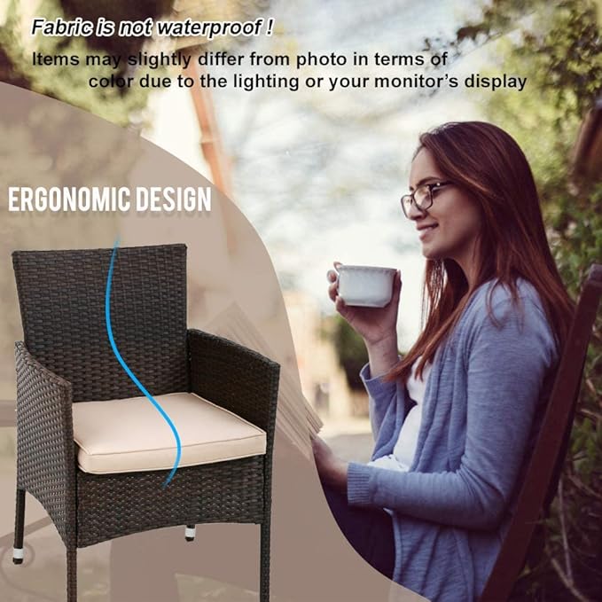 FDW | 3-Piece Patio Furniture Set | Brown | Outdoor Wicker Furniture with Coffee Table | Modern Rattan Chairs Conversation Set | Outdoor Seating | Weather-Resistant | for Porch, Garden, Lawn