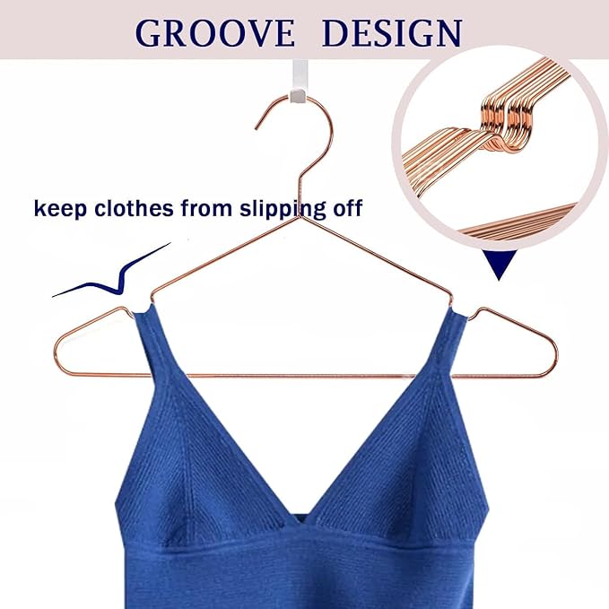 Rose Gold Coat Suit Shirt Metal Wire Standard Clothes Hangers, 30 Pack Heavy Duty Shirt Blouse Hanger 16.5” Coat Suit Bridal Boutique Space Saving Slim Wire Hanger