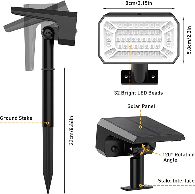 Solar Color Changing Spot Lights Outdoor Waterproof IP65, [4 Pack/32 LED/7 Modes] 2-in-1 Landscape Spotlights, Auto On/Off High Lumens Solar Spot Lights for Outside Yard Garden Pathway Walkway