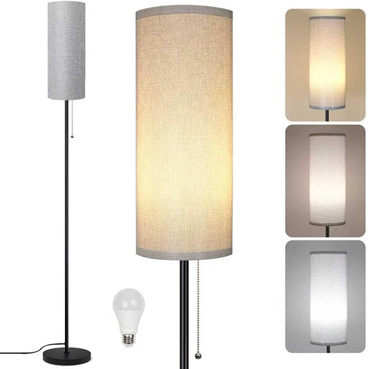 Floor Lamp for Living Room, Modern Standing Lamps with Lampshade, Minimalist Tall Lamp with Chain Switch for Living Room, LED Bulb Included (Gray Shade)