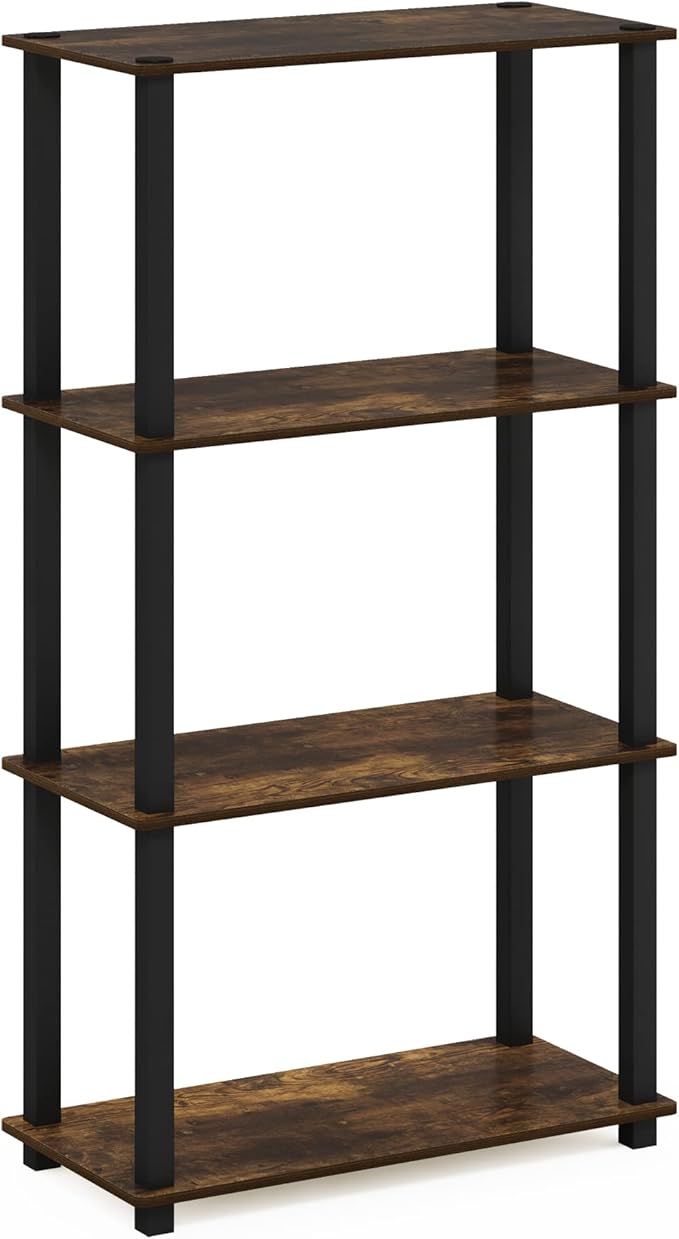 Furinno Turn-S-Tube 4-Tier Compact Multipurpose Shelf Display Rack with Square Tube, Amber Pine/Black