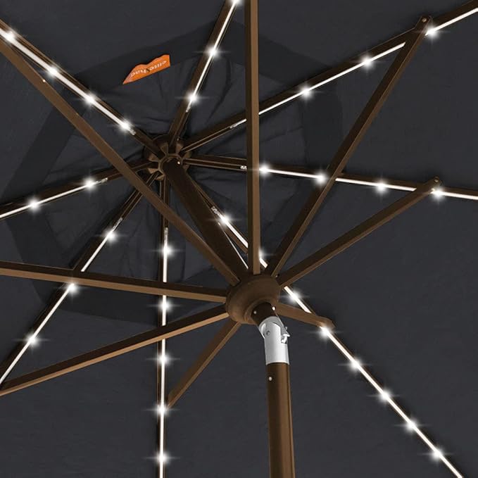 EliteShade USA 10-Year-Non-Fading Solar 9ft Market Umbrella with 80 LED Lights Patio Umbrellas Outdoor Table Umbrella with Ventilation, Black