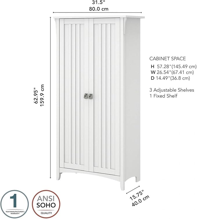 Bush Furniture Salinas Tall Storage Cabinet with Doors in Shiplap Gray and Pure White, Office Storage Unit, Organizer for Home or Workspace, Adjustable Shelving
