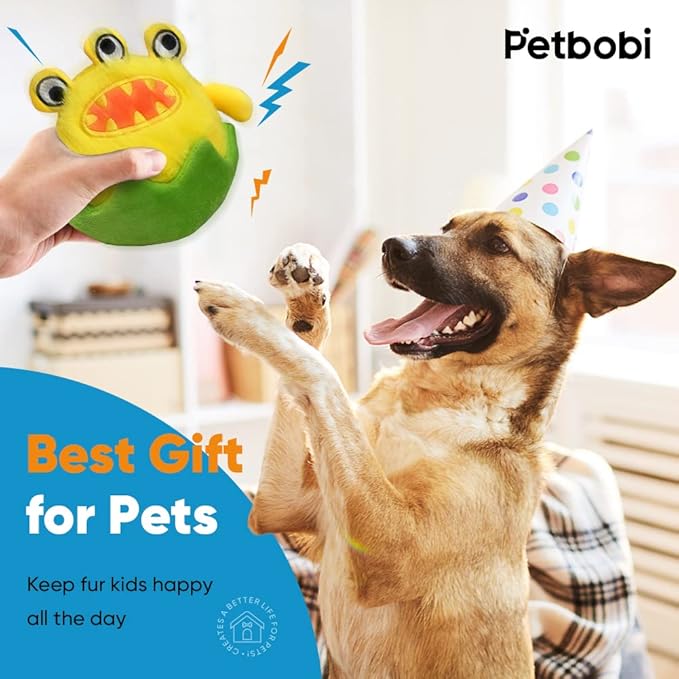 Petbobi Interactive Dog Toys Monster Active Ball for Dogs with Batteries, Self Moving Balls and Plush Cover for Small & Medium Dogs to Chase, Dog Toy Squeaky Crazy Bouncer Ball, Egg Breaker Bobby