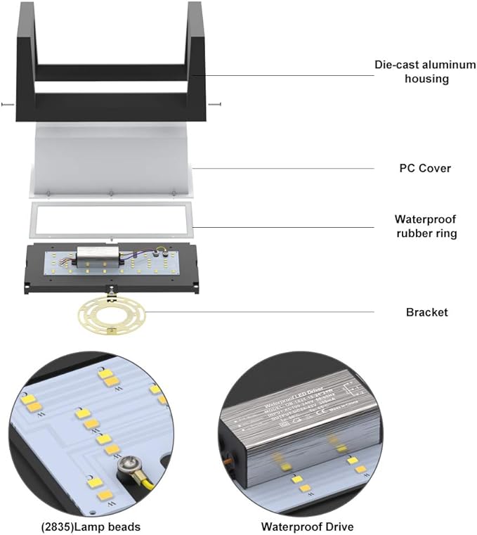 Sytmhoe Modern Outdoor Wall Lights,24W-LED Exterior Wall Sconce Light Fixtures,3-Color-Changeable Wall Mounted Lamps,Matte Black Porch&Patio Light,IP65 Waterproof for Hallway Stairs Gardens