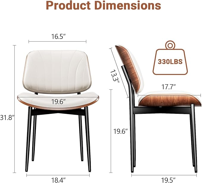 Dining Chairs Set of 4, Dining Room and Kitchen Chairs, Mid Century Modern Accent Chair, Upholstered PU Leather Chairs for Vanity with Walnut Bentwood and Metal Legs, Beige